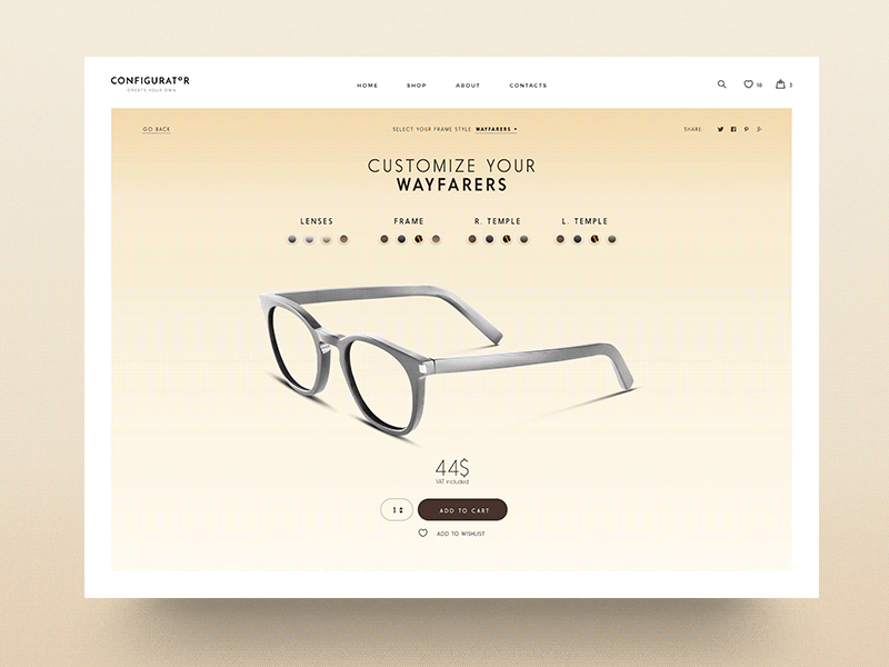 Sunglasses | Ecommerce Product Customization animation ecommerce gif glasses layout products shop sunglasses typography ui ux web design