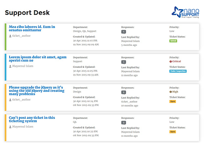 Card design for Support Tickets - NanoSupport card design support ticket wordpress wordpress plugin