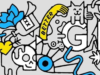 Better Together Alt better cat dog geometric hug icon illustration line skull textured