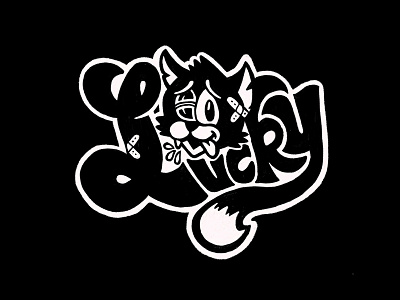 Lucky cartoon cat drawing hand lettered illustration lucky