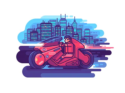 Akira anime character city color cyberpunk fanart illustration line motorcycle