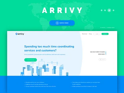 Arrivy final version homepage interaction design landing page startup user experience user interface