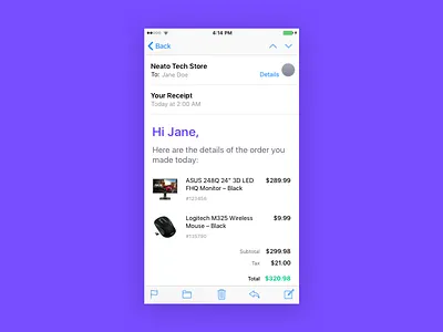 Daily UI 017 — Email Receipt clean daily ui daily ui 017 email ios mobile products purple receipt simple ui ux