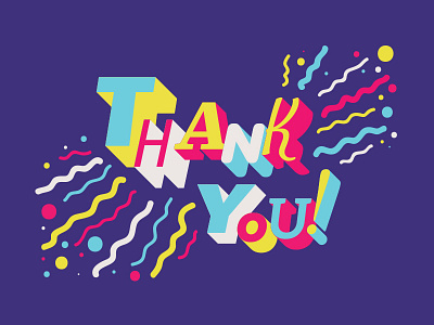 Thank You big typography bright colorful custom typography drop shadow fun letters playful squiggles typography