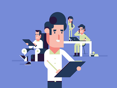 Working Team character flat illustration team