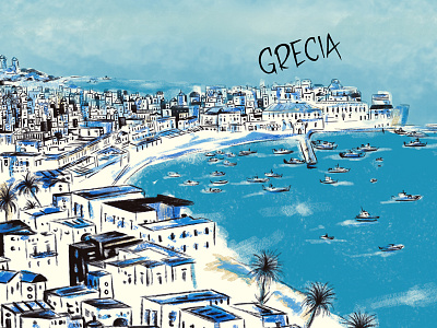Grecia art beach city digital grecia illustration quote sea ship wacom