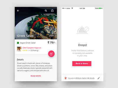 Dish Detail & Not Available in your area chef clean detail fab food ios minimal null case null cases oops salad ui