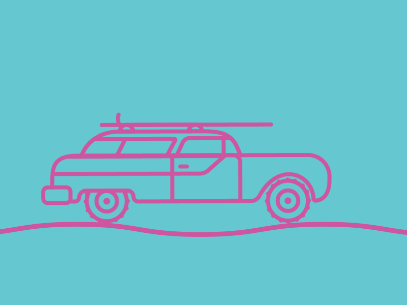 Beach Bum Car Icon animation beach board car cruise fun gif icon illustration ride sun surf