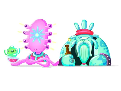 Space Cantina - Alien Customers aliens bar character design customers cyclops drinking eyes hard rock illustration rocker soup space cantina