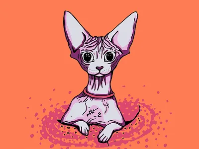 Big Eyed Sphynx Kitty alien animal drawing big ears big eyes cat illustration creepy kitty naked cat nekkie sphynx cat weird cat wrinkly cat