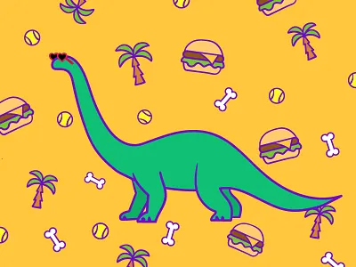 Dino ball bone burger dinosaur illustration palm yellow