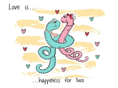 Love Stories Snakes. Love is... 90s characters cute doodle funny illustrations love love is love stories snake vector wedding