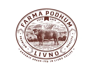 Farma Podhum brand bull design farm illustration logo organic village