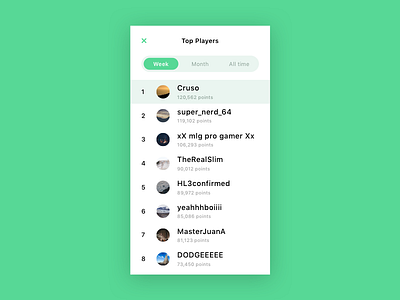 Daily UI 019 — Leaderboard app daily ui daily ui 019 game green ios leaderboard minimal mobile simple ui ux