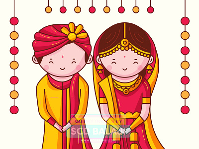 Indian Wedding Invitation Illustration bride card couple cute groom indian invitation punjabi save the date wedding