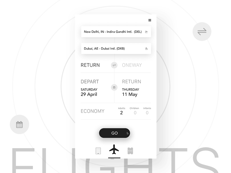 Search Flights animation app interaction principle product design ui ux