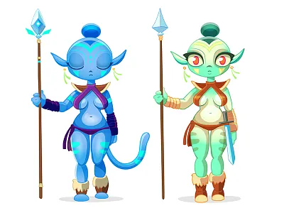 Space Cantina - Psy Aliens #2 aliens avatar cat character design elf game art illustration space cantina spear vector warrior woman