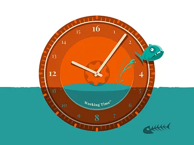 Working Hours aquarium cartoon clock creative deadline employee hours illustration out of the box time vector work