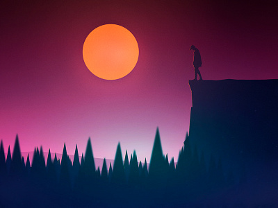Summer sunset design drawing flat graphic summer sunset