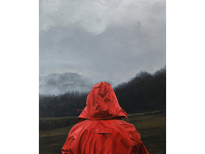 "Other Side" clouds fine art forest mountains painting raincoat sky