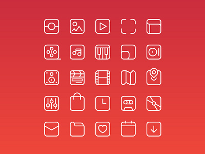 Media Icons android flat gradient illustration ios iphone line media multimedia outline square vector