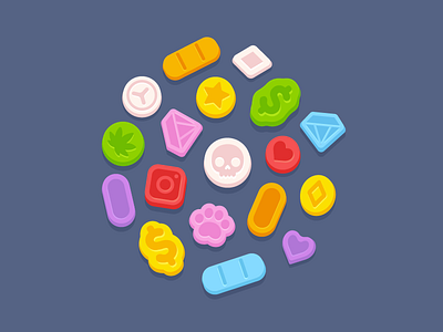 Pills drug ecstasy flat icon mdma party pill rave recreational vector xtc