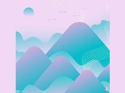 Wave cloud design icon illustration mountain scenery