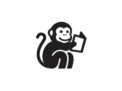 Monkey Reading black and white book learning brand branding cute fun funny illustrative illustration logo identity monkey animal monochrome color negative space read reading school education smart creative