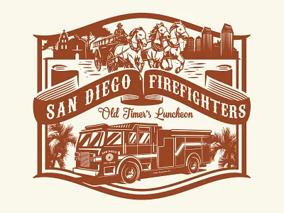 Old Timer's Luncheon badge banner horses illustration logo logotype