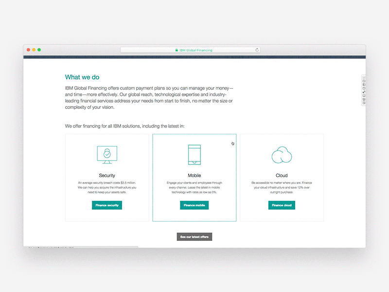 IBM Global Financing: systems and modules animation finance ibm icons landing modules numbers page system ui ux web