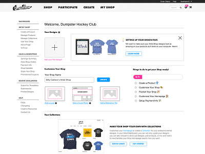 Artist Shop - New Dashboard artist shops dashboard threadless