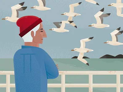 Jacques Cousteau Portrait birds exploration illustrated portrait illustration ocean portrait science scientist