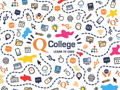Q College - Learn to Code: Custom Shoe Print Design code coding colourful computer design illustration illustrator print q college shoe design shoes technology