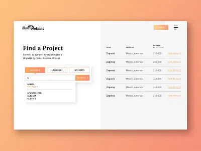 Search Page gradient list search ui ux