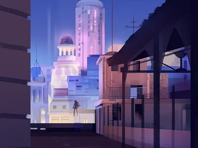 Jungle background city design environment illustration light movie night painting photoshop superhero wonder woman