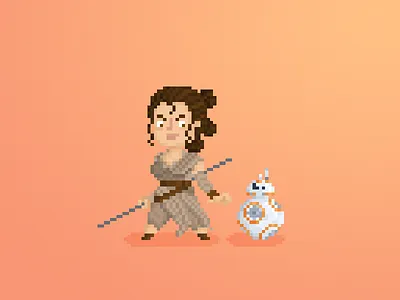 Pixel Little Guys & Gals 59: Force Awakens 8bit art bb8 cartoon comics design fan art geek minimalist pixel star wars vector