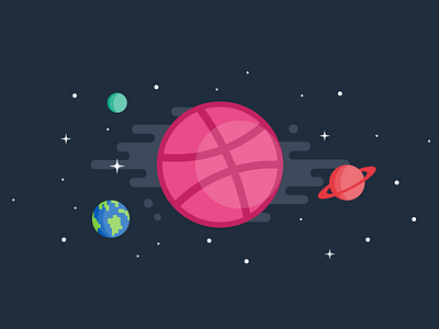 Hello Dribbble! clouds debut dribbble hello illustration illustrator planets space stars