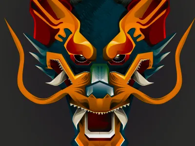 Stylized Dragon Head asian blue design dragon graphic head illustration stylized yellow