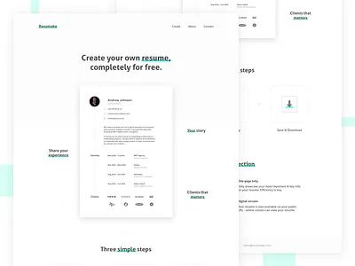 Resumake – Web app branding design icons illustration landing page mobile resume sketch web