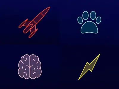 Neon Icons brain branding icon icon set lightning neon paw rocket