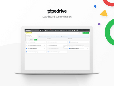 Dashboard customization app customization dashboard drag drop pipedrive popover ui