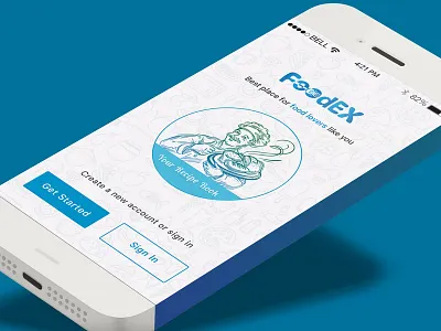 FoodeX Apps Sign Get Started, Sign In form illustration ios login material mobile notifications register sign in sign up user
