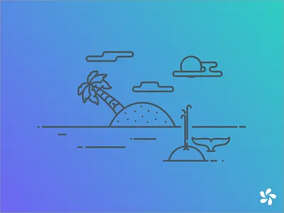 Island Illustration cloud illustration island sand sea sun tree whale