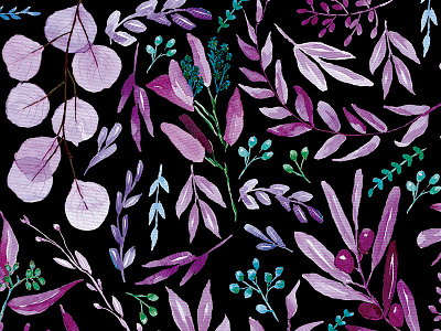 Eucalyptus black watercolor black nature pattern watercolor