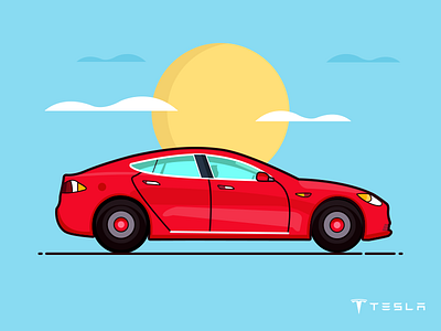 Tesla Model S car illustrations plane the