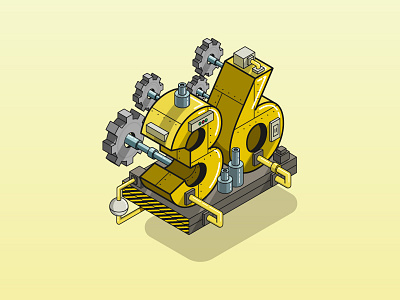 36 engine factory gear gold icon illustration industry isometric metal number perspective yellow