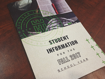 Student Info Brochure IRL badge branding crown identity lettering print design seal texture typography