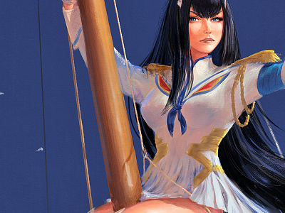 Satsuki - Kill La Kill homage after Elvgren fanart gil elvgren homage jenketsu kill la kill painterly satsuki style traditional painting