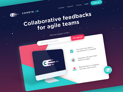 Comète Landing Page art direction branding comet landing page space startup ui visual identity