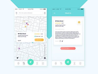 Check in app app design gradient gradient button ios location mobile app navigation product design review ui ux